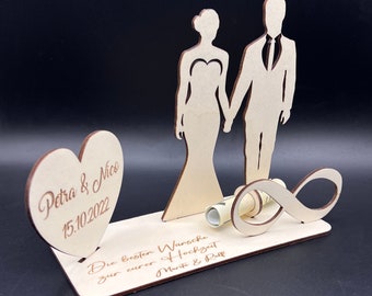 Boda de regalo de dinero / ceremonia de boda - pareja nupcial, infinito y corazón con grabado incluido