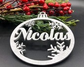 CHRISTMAS Snowflakes Custom with Names Wood Christmas Balls Personalized Ornament Laser Cut Names