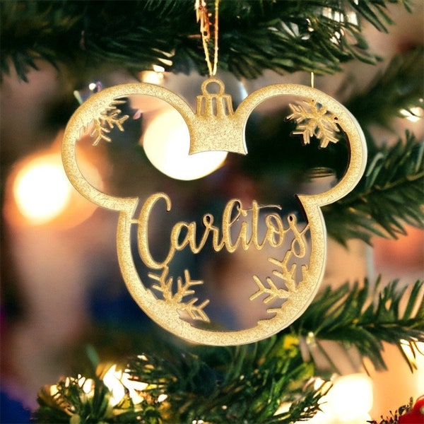 Minnie und Mickey Maus Christbaumschmuck | Holz Weihnachtskugeln personalisierte | Ornament Laser geschnitten Namen | Xmas | Weihnachten