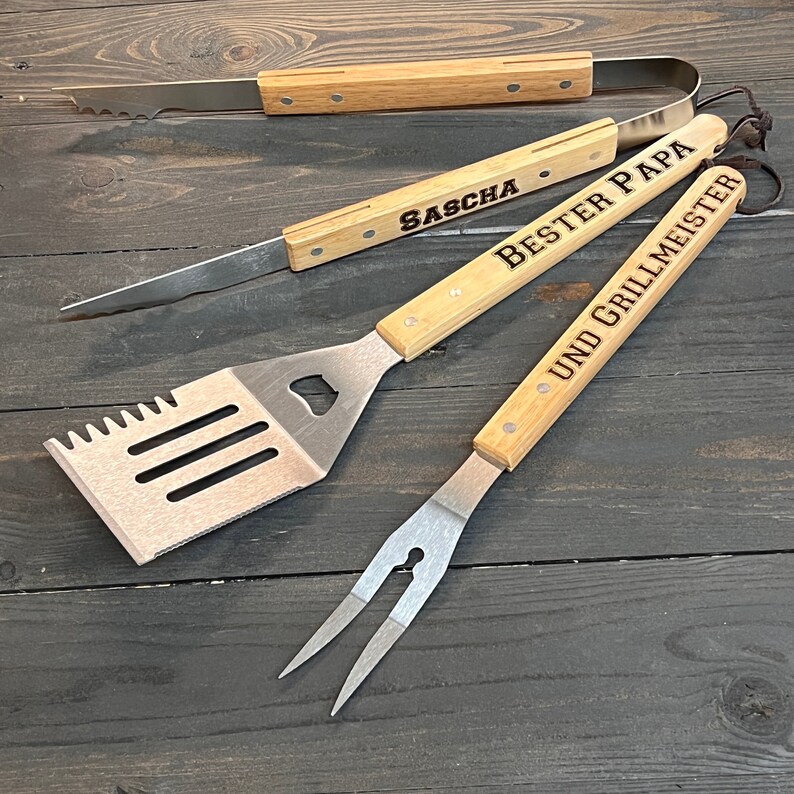 Barbecue Cutlery Set of 3 Personalized With Laser Engraving, Father's