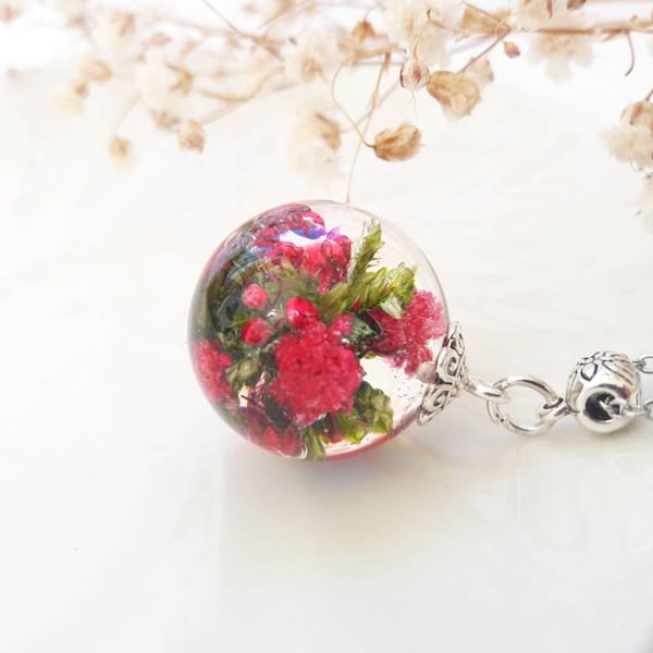 Collier de fleurs vraies bijoux de fleurs pressées, collier terrarium, collier sphère, collier fleurs séchées, collier fleur fille Résine, balle