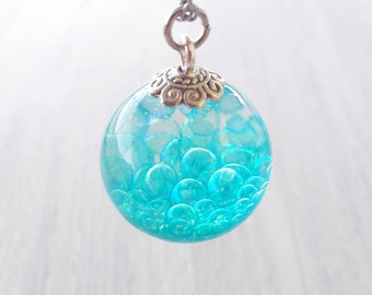 Aqua Blue Bubble Necklace, Fairy Globe, Fairy Orb, Magical Necklace, Clear bubble necklace, Rainbow Orb, Faerie Jewelry, Necklace Sphere