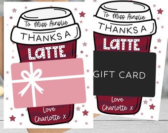 Personalised Thanks A Latte Gift Card Holder | Teacher Card Gift | | Holidays Giftcard School Appreciation | Secret Santa Gift |