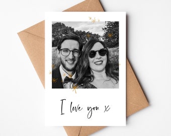 Personalised Valentine's Day Card | Simple Polaroid Style Photo Card with Stars | Happy Valentine's Day | I Love You Card