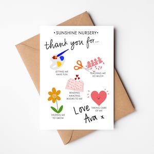 carte de remerciements personnalisée pour professeur | Merci carte de vœux | École | Merci Assistant d'enseignement | Préscolaire | Jardin d'enfants