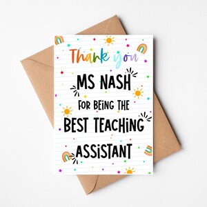 carte personnalisée de remerciement pour assistant d'enseignement | pour m'avoir aidée à grandir | Merci carte de vœux | carte scolaire | Merci Assistante pédagogique