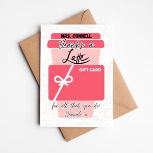 Tarjetero personalizado de agradecimiento por un café con leche / Tarjeta de fin de curso para profesores / Tarjeta de regalo para asistentes de enseñanza / Tarjeta de agradecimiento de fin de curso