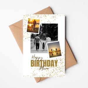 Carte d'anniversaire photo personnalisée | carte d'anniversaire dorée | Carte d'anniversaire photo