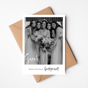 Gepersonaliseerde bruidsmeisje | Stijl fotokaart | Bedankt dat je mijn bruidsmeisje bent | Zwart-wit | Bruidsmeisje | Trouwkaart