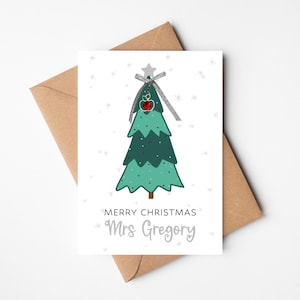 Charm Geschenk Apfel Weihnachtskarte für Lehrer | Personalisierte Feiertage Karte | Silberfarbener Apfel Charm-Karte für Schlüsselanhänger | Lernhilfe