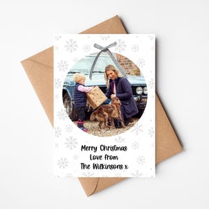 Gepersonaliseerde kerstkaart met foto | Echt lint kerstbal familievakanties fotokaart voor mama, papa, mama, papa, oma, opa, oma