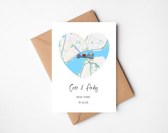 Personalised Map Card | Custom Heart Map | Valentine's Day Card | Engagement Card