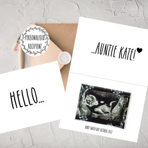 Tarjeta personalizada de anuncio de embarazo / Tarjeta de anuncio de bebé / Revelación de embarazo / Tarjeta de anuncio de nacimiento / Hola... Tía, Tío, Nana