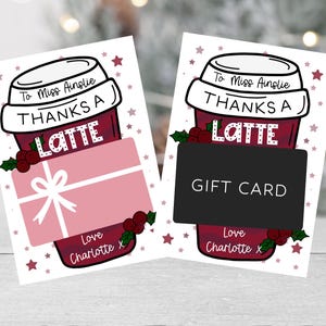 Portatarjetas de regalo personalizado Thanks A Latte / Tarjeta de regalo para maestros de Navidad / Tarjeta de regalo para vacaciones / Regalo de agradecimiento escolar / Regalo de amigo secreto /