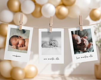 Baby First Year Photo Banner, 12 Month Milestone Bunting, Editable Canva Template, Printable First Birthday Decor, Digital