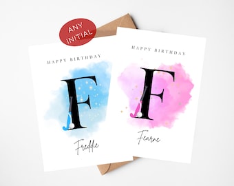 Personalized Field Hockey Initial Birthday Card