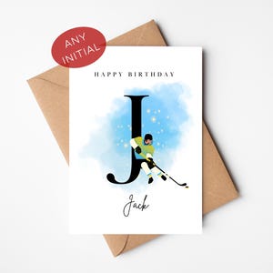 Eerste verjaardagskaart ijshockey | Gepersonaliseerde hockeybriefkaart | Kaart met eerste print hockey | Gepersonaliseerde gelukkige verjaardagskaart