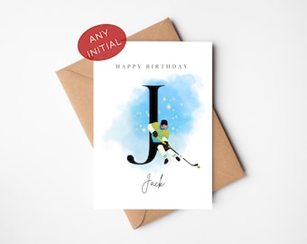 Personalized Ice Hockey Birthday Card | Initial Letter Print