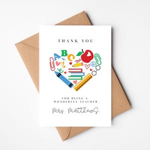 carte de remerciements personnalisée pour professeur | Merci d'être un merveilleux professeur | carte pour chambre d'enfant | carte scolaire | Merci Assistante pédagogique