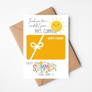 Porte-cartes cadeau personnalisé pour professeur | Cadeau de fin d'année pour enseignant | Cadeau pour assistant d'enseignement | Appréciation de fin d'études