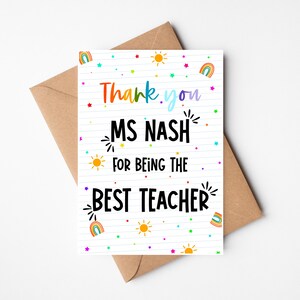 carte de remerciements personnalisée pour professeur | pour m'avoir aidée à grandir | Merci carte de vœux | carte scolaire | Merci Assistante pédagogique