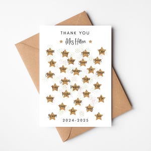 Biglietto di ringraziamento personalizzato per l'insegnante / Biglietto di classe / Biglietto con i nomi delle classi / Assistente all'insegnamento con le stelle del ringraziamento