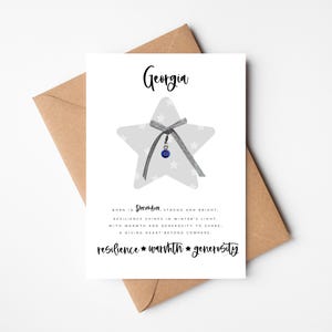 Gepersonaliseerde verjaardagskaart december | Verjaardagskaart december met donkerblauwe geboortesteenkleurige bedel | Bedelcadeau | Kwaliteiten voor december