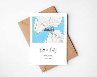 Personalised Map Card | Custom Map | Valentine's Day Card | Engagement Card