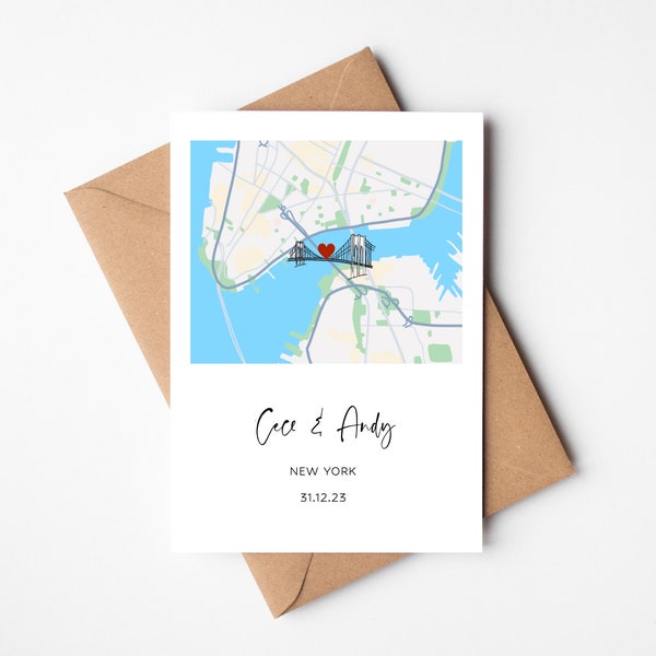 Personalised Map Card | Custom Map | Valentine's Day Card | Engagement Card