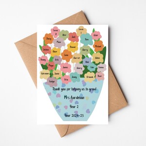 carte de remerciements personnalisée pour professeur | Carte de classe | carte de nom de classe | Fleurs | Merci de nous aider à grandir Assistante pédagogique
