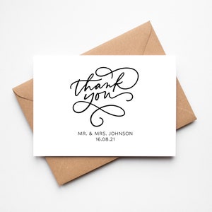 Cartes de remerciement personnalisées pour mariage | Cartes de remerciement de M. et Mme | de remerciements avec date | Carte de remerciement pour les invités au mariage