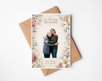 Tarjeta fotográfica personalizada en memoria de un ser querido / Tarjeta conmemorativa / Recuerdo personalizado para expresar condolencias / Tarjeta de recuerdo