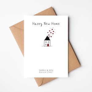 Personalised New Home Card New House Card Street Address Happy New Home Love Hearts image 1