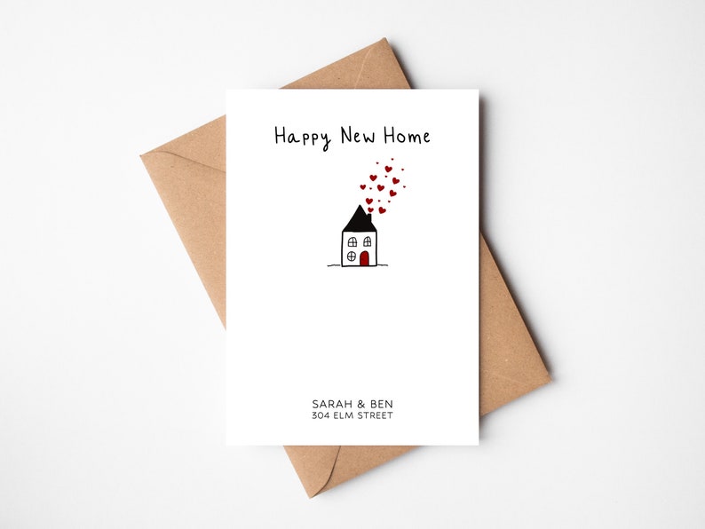 Personalised New Home Card New House Card Street Address Happy New Home Love Hearts image 1