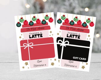 Porte-cartes cadeau personnalisé Thanks A Latte | Cadeau pour professeur de Noël | | Carte-cadeau des Fêtes pour l'école | Cadeau secret Père Noël |