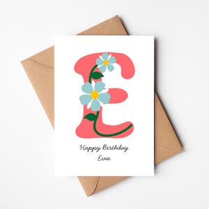 Cartão de aniversário com inicial | Cartão com letra de flor | Cartão com impressão inicial floral | Cartão personalizado