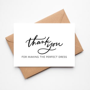 Merci d'avoir confectionné la robe parfaite | de remerciement pour mariage | Merci à ma couturière | Carte de mariage