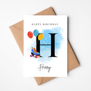 Tarjeta de cumpleaños con inicial de patín / Tarjeta personalizada con letra de patín / Tarjeta con inicial de quads / Tarjeta de feliz cumpleaños personalizada