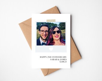 Personalised Second Anniversary Card | Cotton Anniversary | Cotton Reel | Polaroid Style Card | Photo Card | 2nd Wedding Anniversary