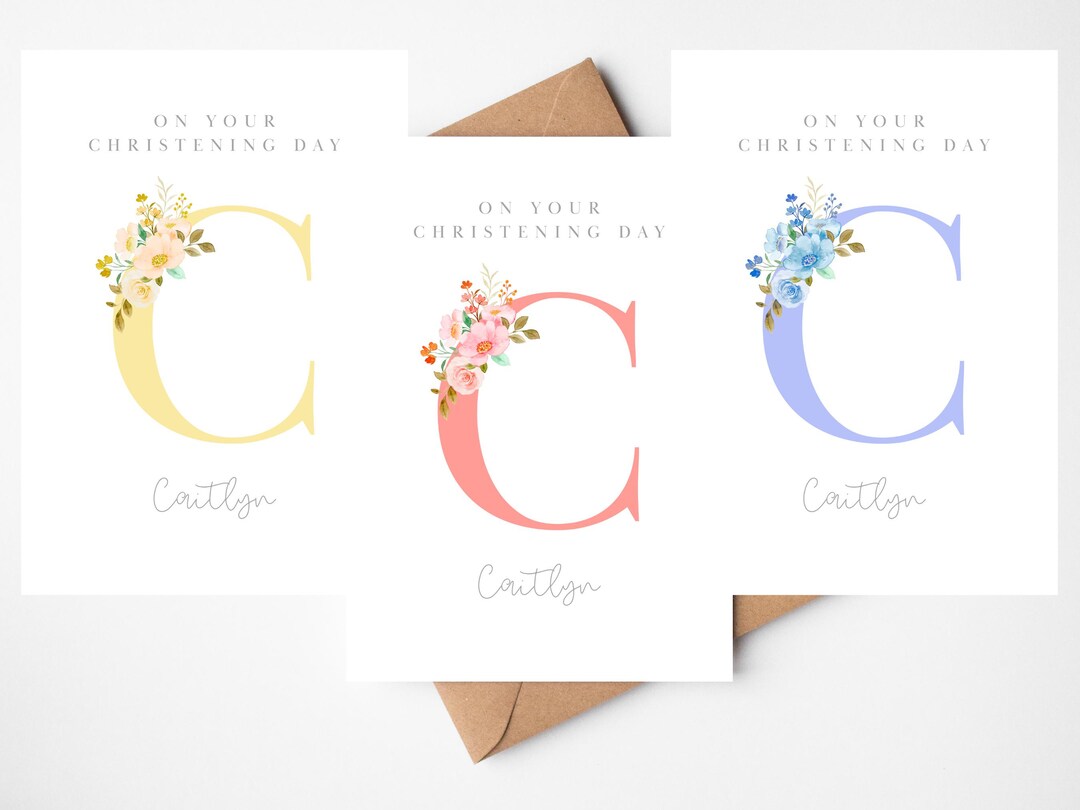 Initial Christening Card | Flower Letter Card | Floral Initial Print ...