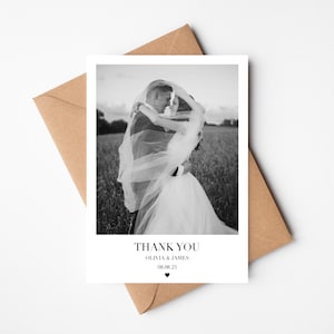 de remerciements avec photo de mariage | Carte de mariage personnalisée | Merci carte postale | Carte de mariage avec photo