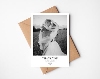 de remerciements avec photo de mariage | Carte de mariage personnalisée | Merci carte postale | Carte de mariage pliée avec photo