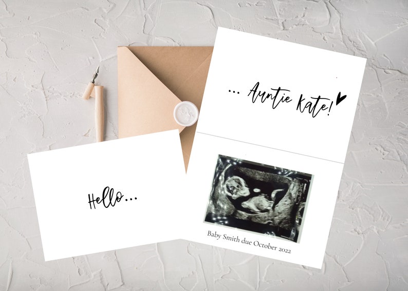 Personalised Pregnancy Announcement Card Baby Announcement Card Pregnancy Reveal Birth Announcement Card Hello...Auntie, Uncle, Nana image 1