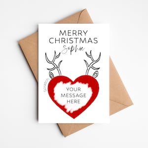 Cartolina di Natale personalizzata / Cartolina di Natale con renna / Gratta e vinci / Gratta per rivelare regalo o regalo / Rivela carta / Scratchie