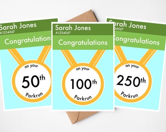 Personalised Parkrun Card | Parkrun Style Card | Runner's Congratulations on Your 50th Parkrun, 100th Parkrun, 250th Parkrun, 500th Parkrun