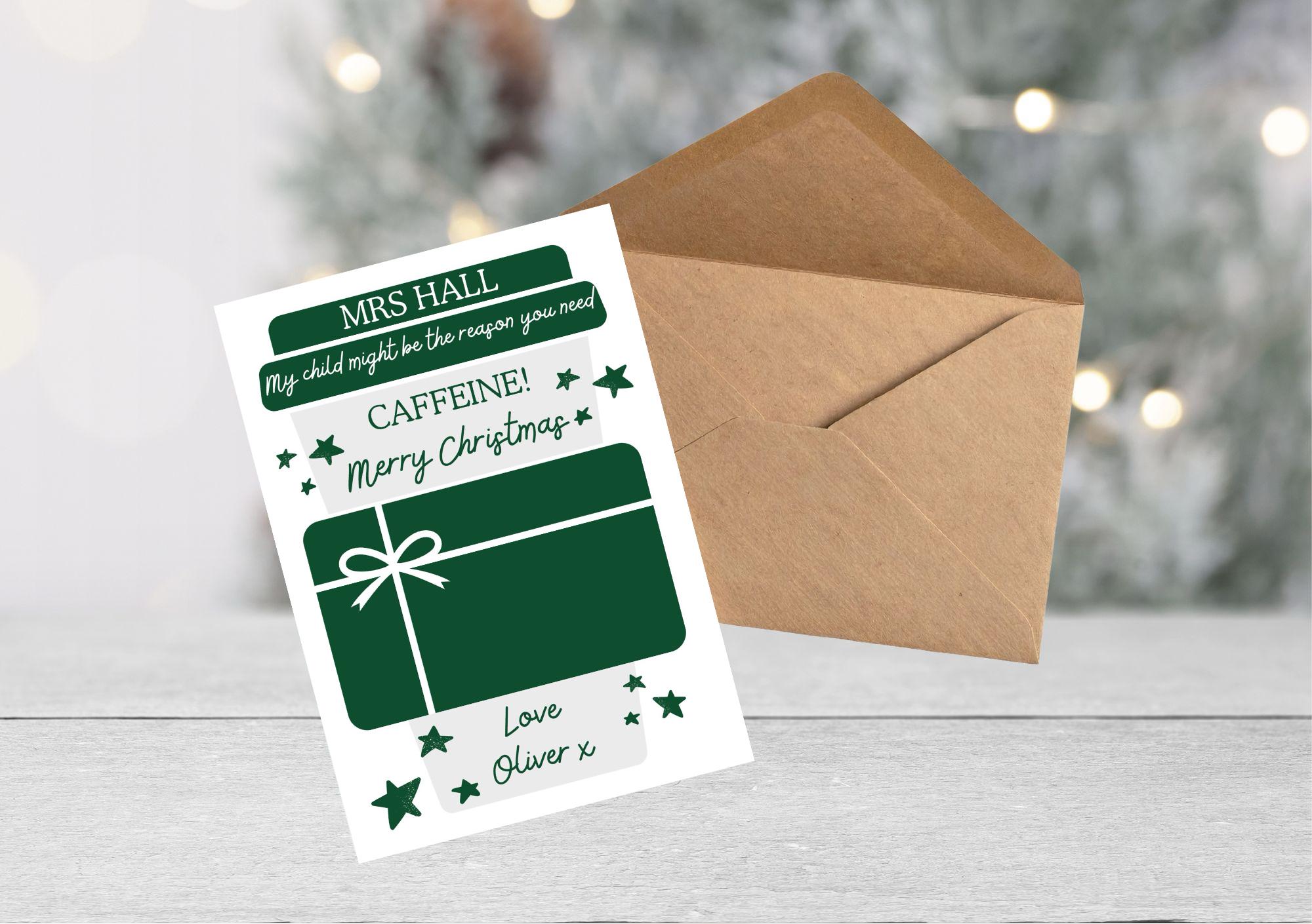 Personalised Caffeine Gift Card Holder | Christmas Teacher Card