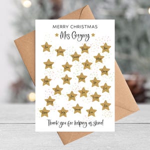 Personalisierte Weihnachten Danke Lehrer Karte | Klasse Namen Weihnachtskarte | Sterne | Vielen Dank, dass Sie uns geholfen haben, einen Lehrbegleiter zu glänzen