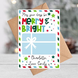 Personalisierte fröhliche und helle Geschenkkartenhalter | Freund Weihnachtsgeschenk | Familie Urlaub Geschenkkarte | Geschenkkarte Wertschätzungspostkarte