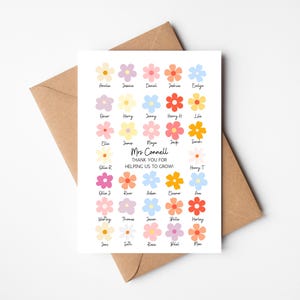 carte de remerciements personnalisée pour professeur | Carte de classe | carte de nom de classe | Fleurs | Merci de nous aider à grandir Assistante pédagogique