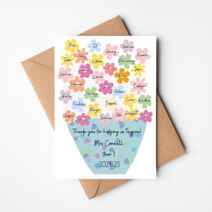 Tarjeta de agradecimiento personalizada para el maestro / Tarjeta de clase / Tarjeta con el nombre de la clase / Flores / Gracias por ayudarnos a crecer como asistente de enseñanza